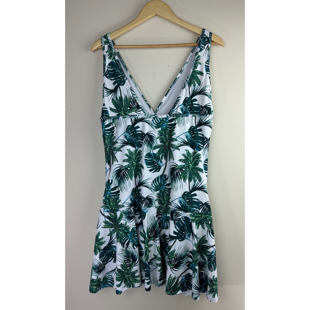 COCOPEAR Women's Tropical Palm Leaf Swim Dress Green White One Piece Size 3XL - Picture 8 of 10